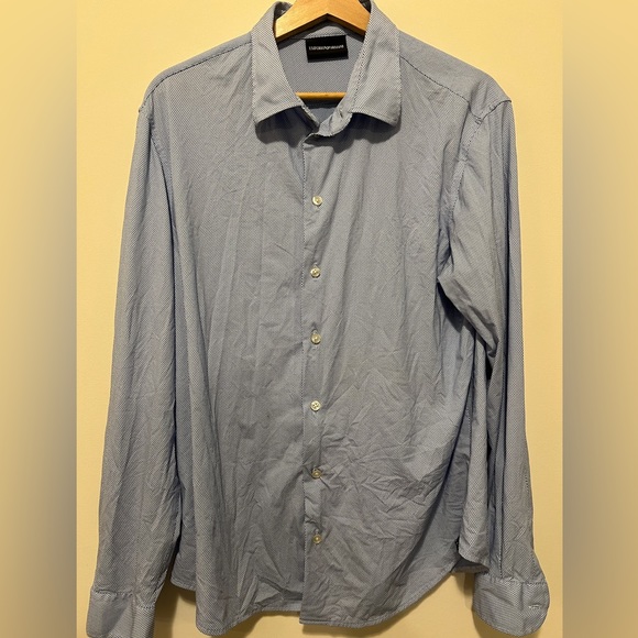 Emporio Armani Light Blue Diamond Silk Smooth Dress Shirt - Picture 1 of 3